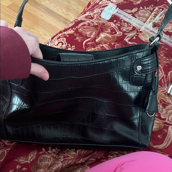 Y2K Liz Claiborne Black Crocodile-Embossed Shoulder Bag - Picture 5 of 6